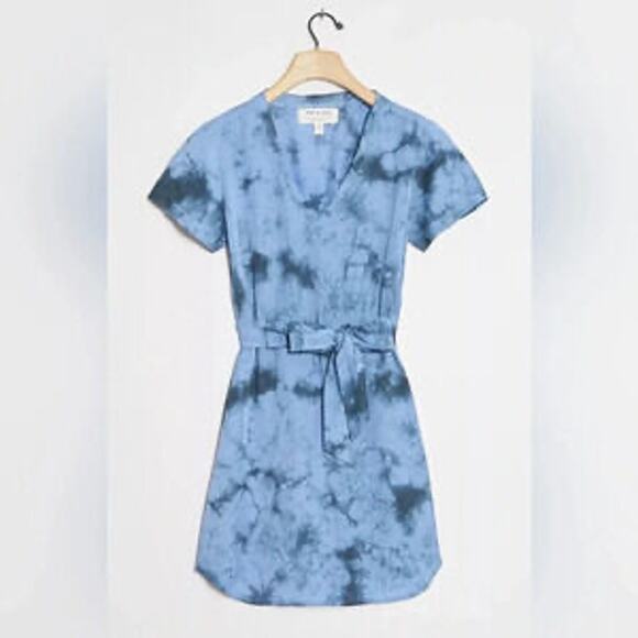Cloth & Stone X Anthropologie Liv Tie Front Mini Dress Sz M Blue - Picture 1 of 11